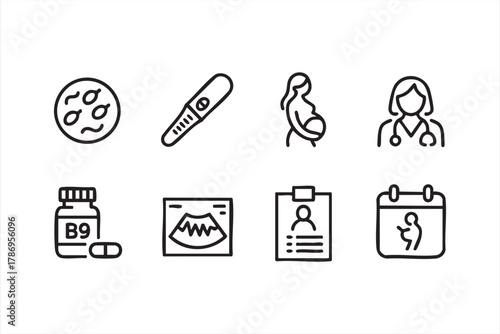 Minimal vector symbols of fertility, motherhood, and prenatal wellness concepts