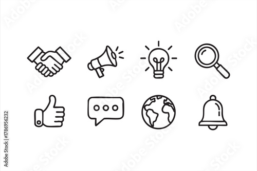 Communication and idea outline icons pack for business and branding concepts