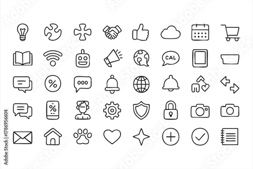 Business and productivity line icons set for digital, marketing, and office design