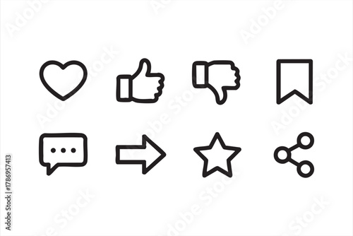 Social media feedback line icons set for interaction and communication design