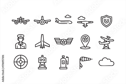 Minimal vector symbols of pilot, wings, and navigation for aviation and aerospace use