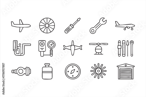 Minimal vector symbols of aircraft, tools, and navigation for flight and engineering use