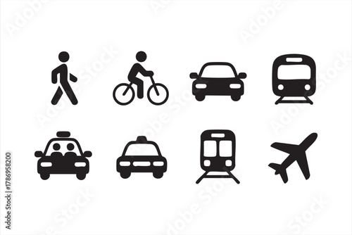 Minimal vector symbols of car, train, and airplane for travel and transportation use