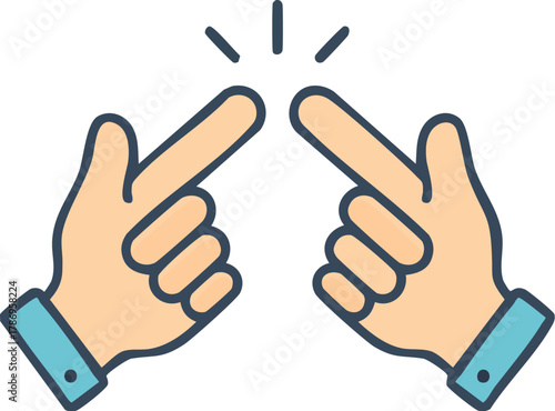 Vibrant illustration of hands snapping fingers, conveying a sudden idea, quick action, or a rhythmic beat, perfect for attention-grabbing or expressive design elements