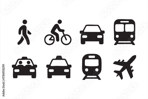 Transportation and commute line icons for city, tourism, and logistics visuals