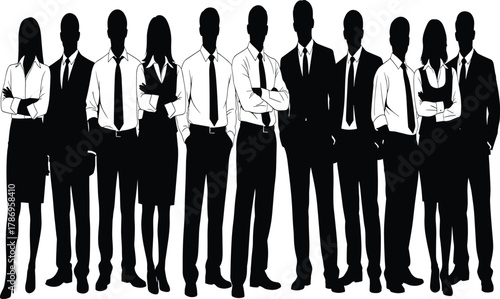 Professional Business Team Silhouette Group Portrait Standing Together, Collaborative Success and Corporate Leadership, Diverse Workforce Unity and Confidence, Businesspeople Partnership Concept.