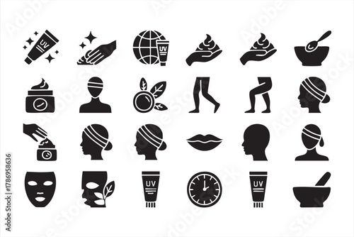 Cosmetic and spa treatment black vector symbols for beauty design concepts