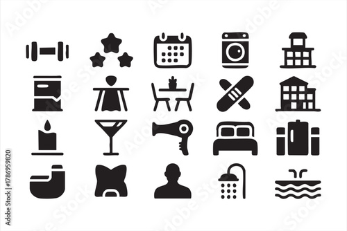 Travel and hospitality icon pack for booking, vacation, and resort design