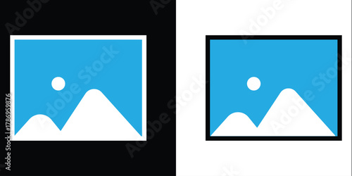 Photo or gallery icons with mountains and sun, representing image display, photo gallery, or media content in minimalistic design style eps 10