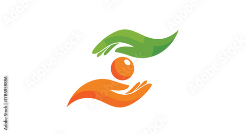 Caring hands nurture a vibrant orange sphere, symbolizing growth, protection, and new beginnings in a modern, clean design