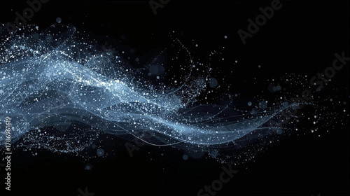 Abstract digital art piece featuring flowing particles and lines of light, creating an ethereal and dynamic visual effect against a dark background.