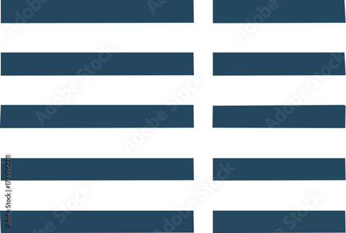 Abstract minimalist graphic design featuring a structured array of parallel dark blue horizontal bars, some continuous and others segmented, creating a modern and clean visual representation