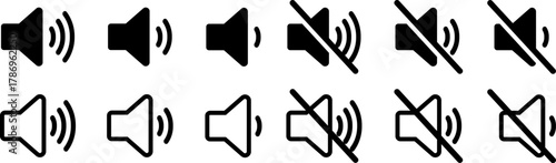 Volume control icons showing sound on and muted states