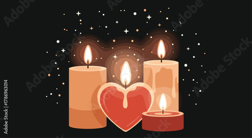 Warm glowing candles create a cozy ambiance with twinkling stars in a dark night setting