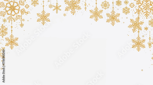 Elegant golden snowflakes gracefully adorn the top of a white background, creating a festive and visually appealing winter holiday design.