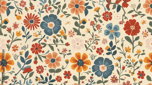 A vibrant floral pattern showcases an array of colorful blooms and delicate foliage, creating a cheerful and inviting design perfect for backgrounds and textiles.
