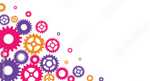 Vibrant colorful gears interlocking to represent teamwork, innovation, and mechanical process for business success