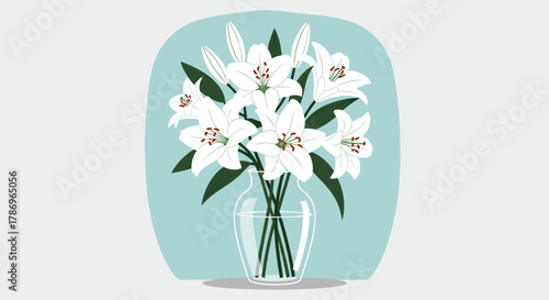 Elegant white lilies in a clear glass vase bring natural beauty and serene elegance to any space, perfect for design projects
