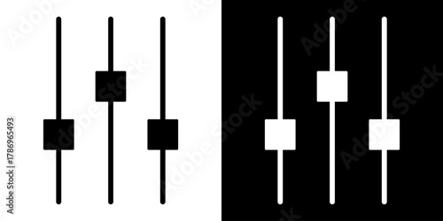 Black and white audio mixer faders contrasting on split background