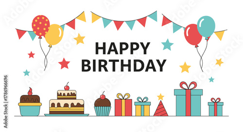 Celebrate joyous moments with vibrant birthday decorations, festive cakes, and delightful gifts creating an unforgettable party atmosphere