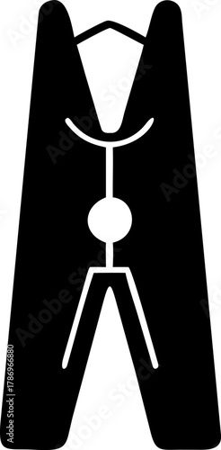 A distinct and clean vector illustration showcasing a classic black clothespin, an indispensable household tool for securing garments on a clothesline