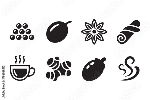 Food and beverage ingredient vector icons for restaurant and packaging design