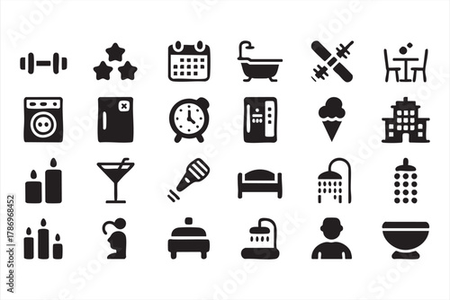 Hotel and facilities solid icon pack for hospitality and travel design
