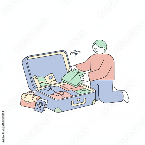 Man Packing Money Suitcase Financial Travel Illustration