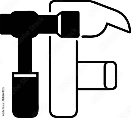 Black and White Vector Graphic Design Element Illustrating Tools for Construction and Repair Work in a Stylized Artistic Composition