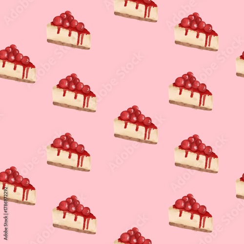 Seamless Cheesecake Slice Pattern with Berry Topping