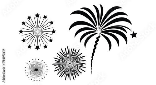 Fireworks vector black and white illustration celebration graphic