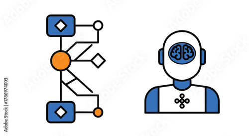 Artificial intelligence diagram and robot illustration concept