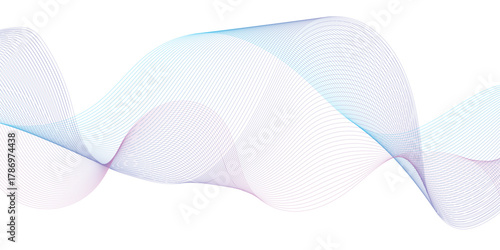 Abstract colorful wave element for design. Digital frequency track equalizer. Stylized line art background. Vector illustration. Wave with lines created using blend tool. Curved wavy line.