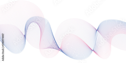 Abstract colorful wave element for design. Digital frequency track equalizer. Stylized line art background. Vector illustration. Wave with lines created using blend tool. Curved wavy line.