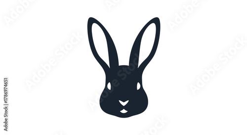 A simple, elegant graphic illustration of a rabbit's head with long ears, presented as a minimalist dark silhouette against a white background.