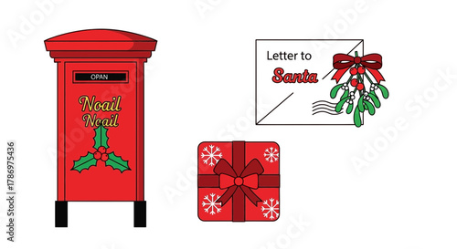 Christmas illustration with letter to santa and gift illustration