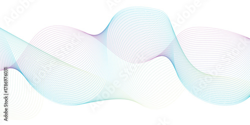 
Colorful wave lines on white background. Multi colored curved wavy lines. Color flow wave for design brochure, website, flyer vector stock illustration. 