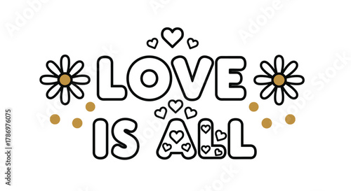 Love is all floral design valentine's day graphic hearts and flowers