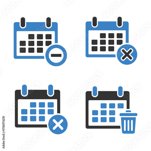 Four calendar icons showing delete and cancel actions remove