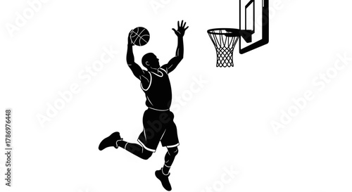 Basketball player silhouette dunking vector illustration design
