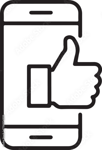 Smartphone with thumbs up icon for social media approval