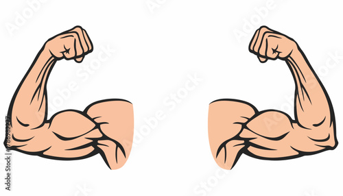 Cartoon illustration of two flexed muscular arms against a white background.