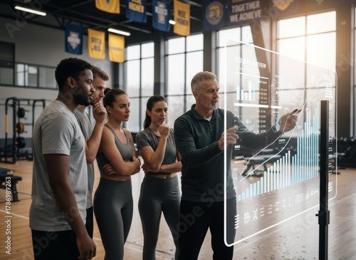 Coach Reviewing Performance Charts with Team — Year-End Reflection and Motivation
