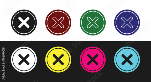 Eight colorful close buttons offer clear decision options