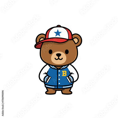 Wallpaper Mural Smiling cartoon vector illustration of a little bear with baseball cap and jacket Torontodigital.ca