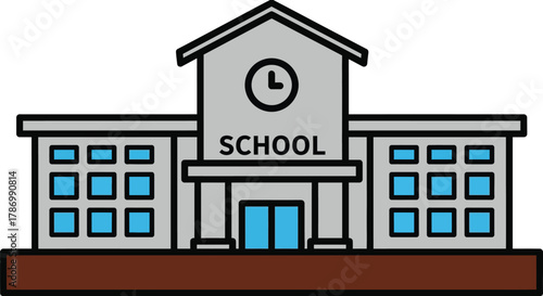 Classic school building facade with clock and windows
