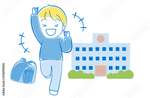 学校に登校することができるようになりとても喜んでいる男の子