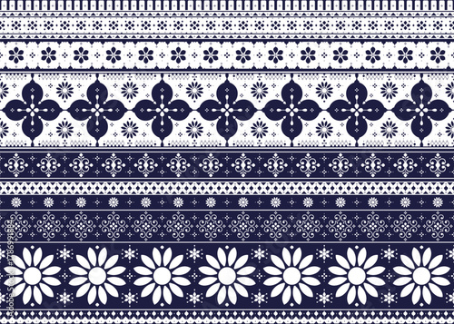 ethnic fabric seamless pattern, blue and white color Nordic style, design for cloth, carpet, batik, wallpaper, wrapping etc.