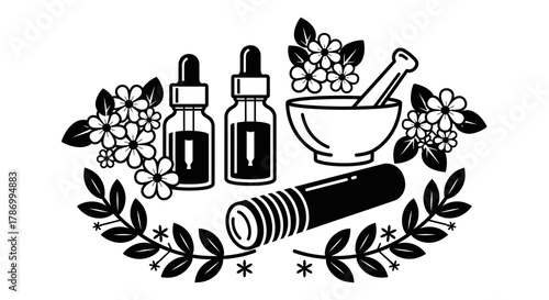 Essential oils aromatherapy wellness spa beauty herbal medicine vector