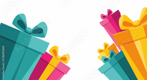Colorful Gift Boxes with Ribbons and Bows on White Background. Flat Vector Illustrations. EPS Editable